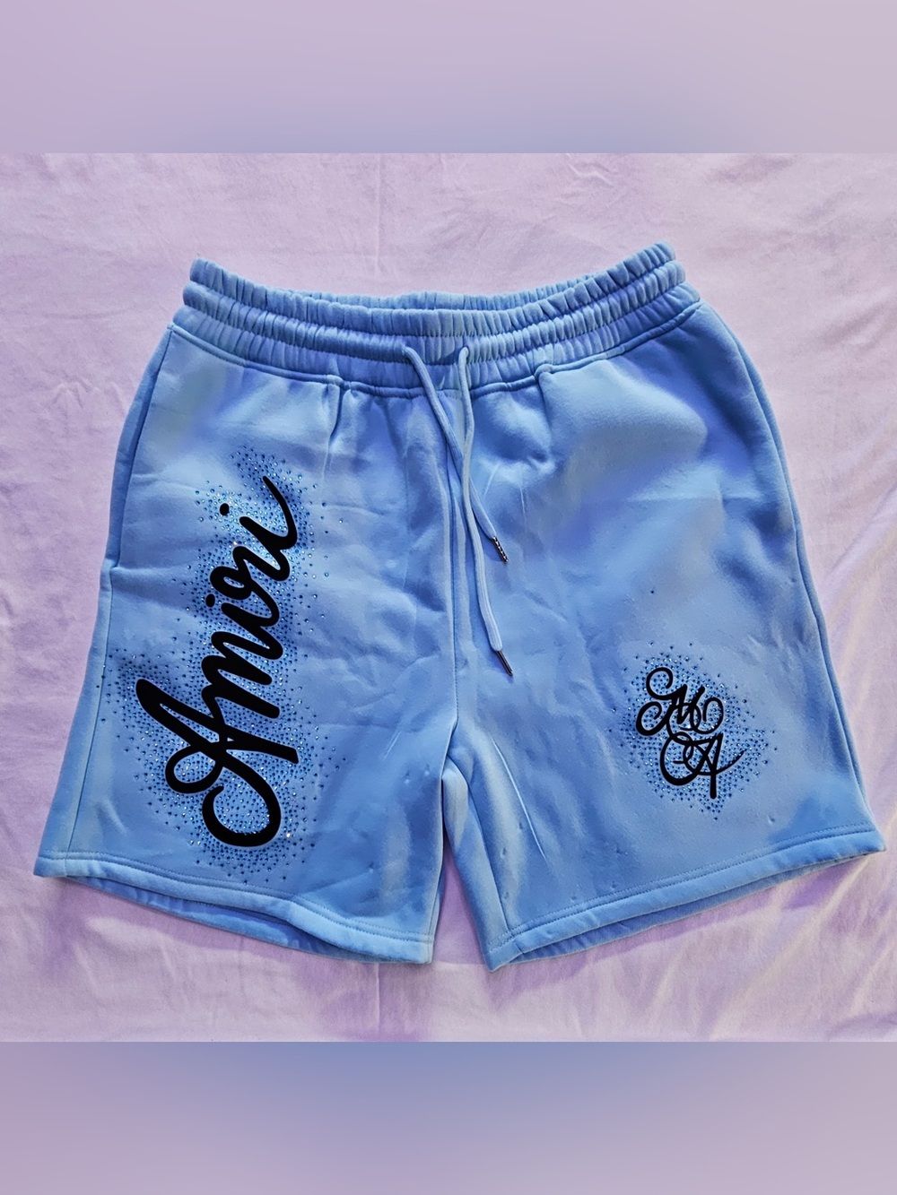AMIRI Sky Blue Script Logo Athletic Shorts